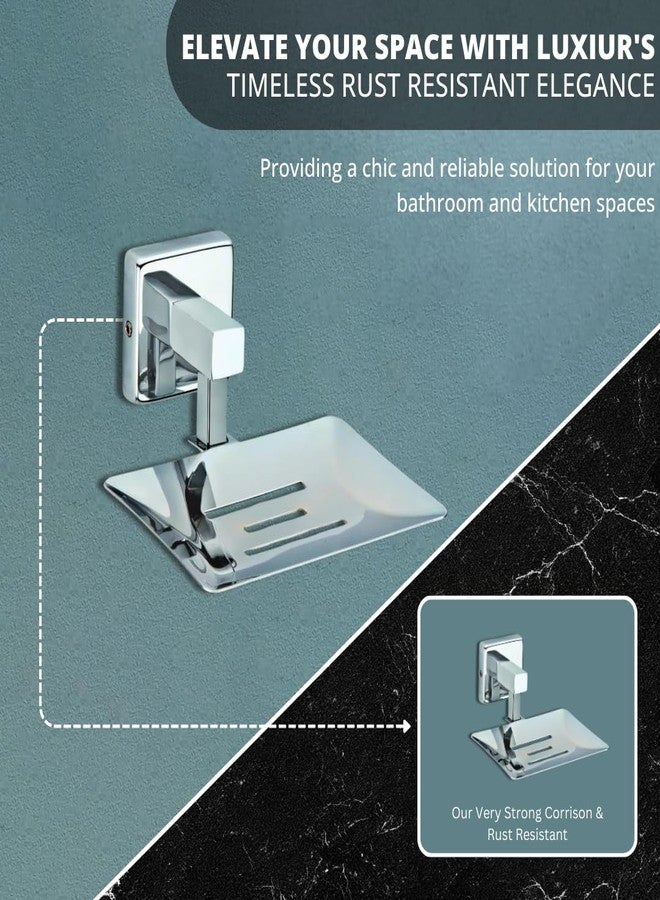 LUXIUR Wash Basin Soap Dish Holder for Bathroom and Kitchen Sink, 304 Stainless Steel Stand for Wall Mount Kitchen Accessories Items, Bathroom Accessories, Chrome Finish - Image 3